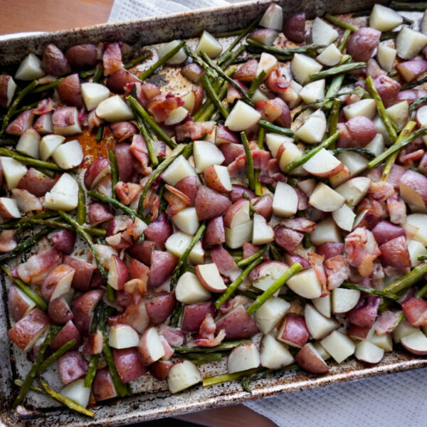 Easy Sheet Pan Potatoes with Bacon and Asparagus