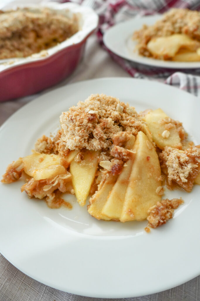 a plate of freshly baked apple crisp