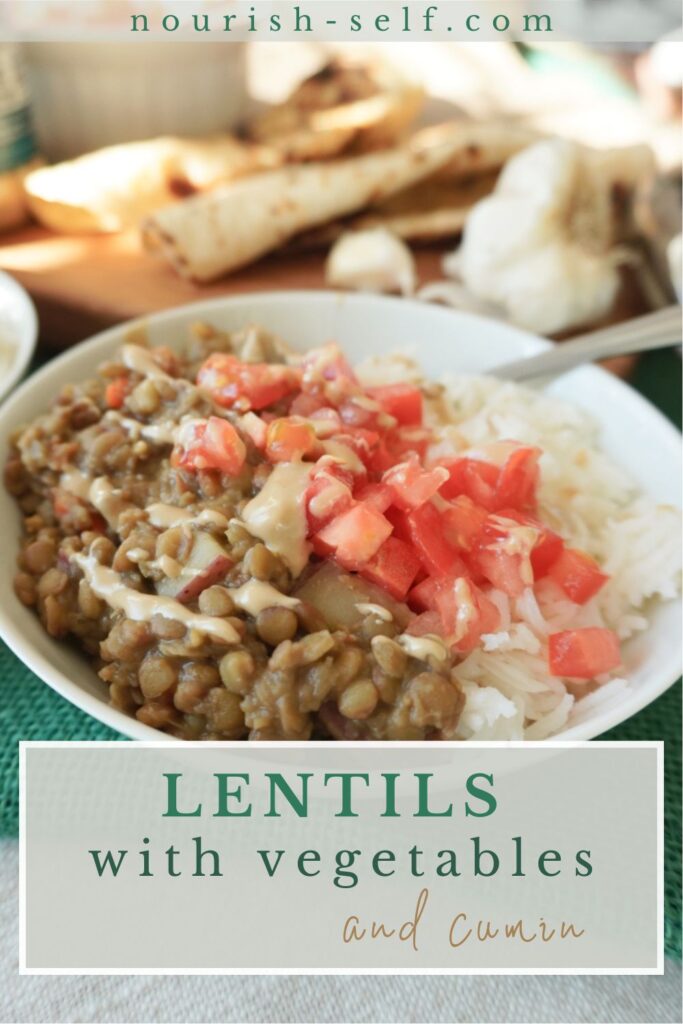 Pinterest Pin for Lentils with vegetables and cumin