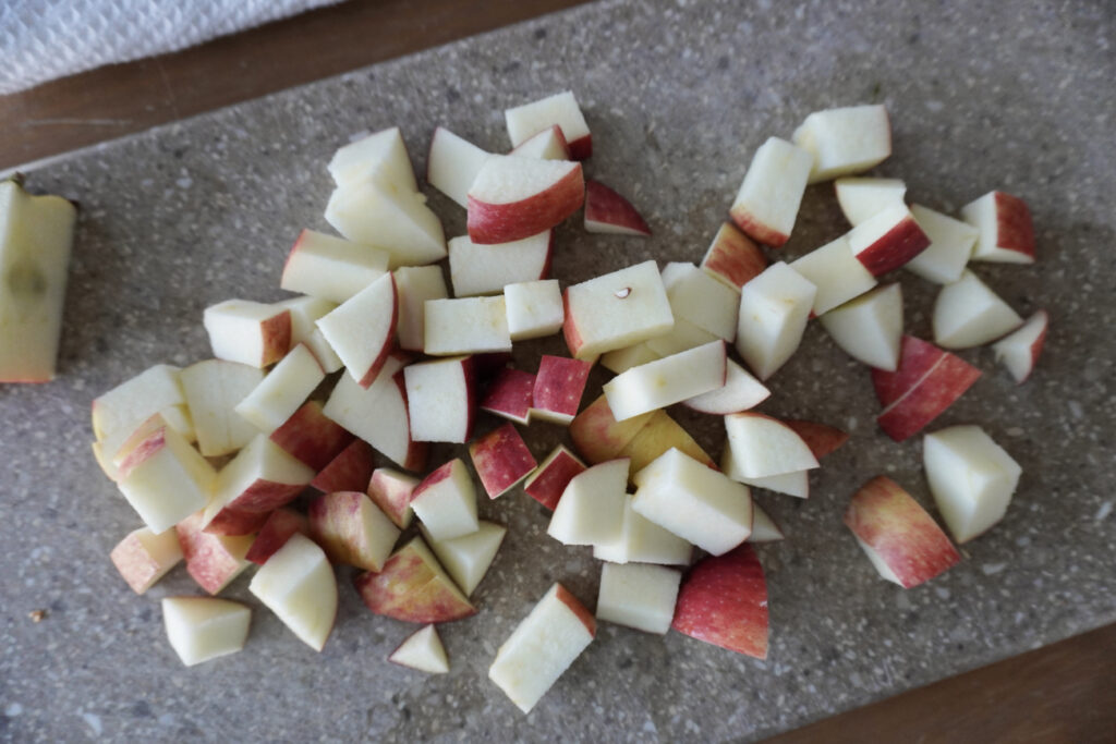 chopped apples on a cutting board
