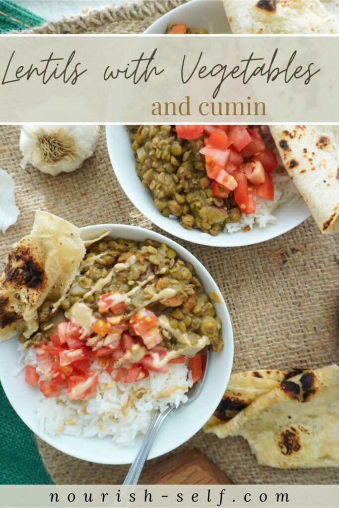 Pinterest Pin for Lentils with Vegetables and Cumin