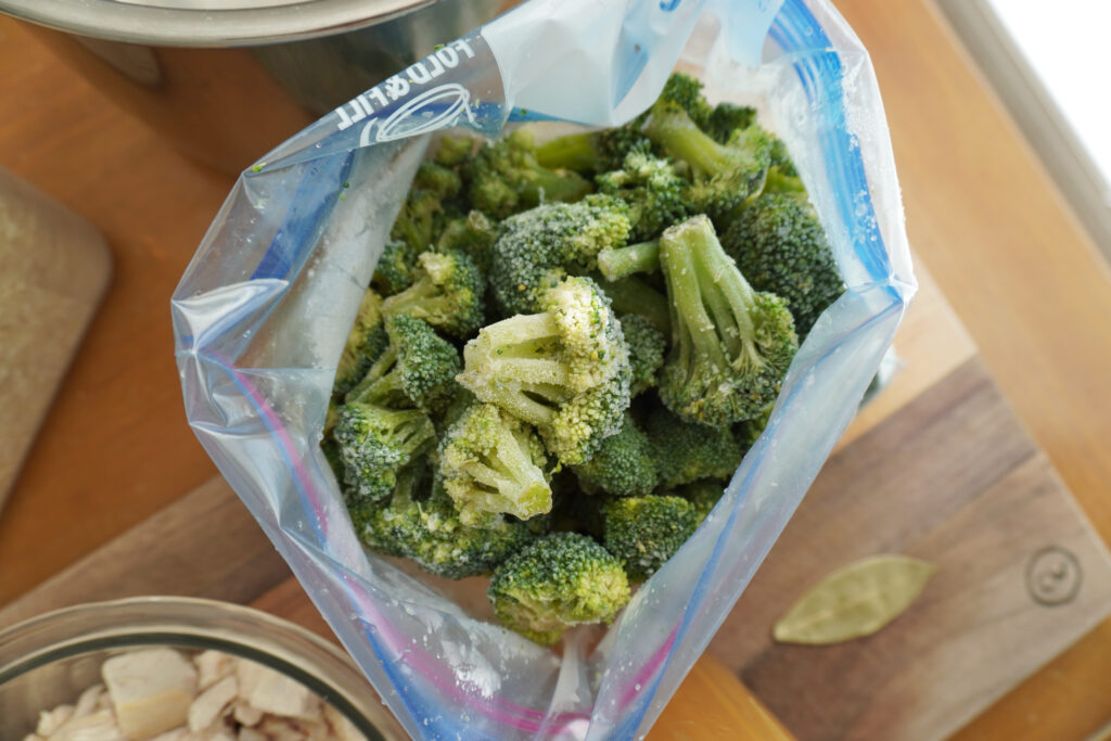 a ziplock bag of frozen broccoli