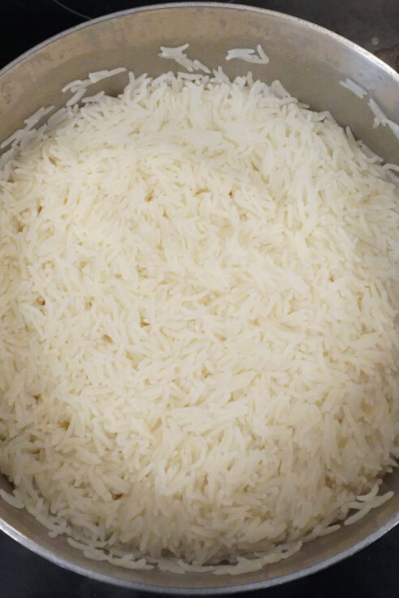 a pot of cooked basmati rice